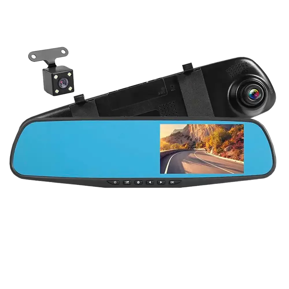 Retrovisor con pantalla doble cámara